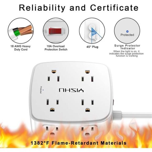 6 Ft Surge Protector Power Strip - 8 Widely Outlets with 4 USB Ports, 3 Side - Picture 6 of 8